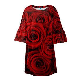 Детское платье 3D с принтом Красные розы в Белгороде, 100% полиэстер | прямой силуэт, чуть расширенный к низу. Круглая горловина, на рукавах — воланы | букет | красный | розы | цветы