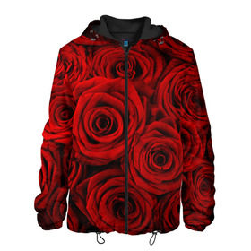Мужская куртка 3D с принтом Красные розы в Белгороде, ткань верха — 100% полиэстер, подклад — флис | прямой крой, подол и капюшон оформлены резинкой с фиксаторами, два кармана без застежек по бокам, один большой потайной карман на груди. Карман на груди застегивается на липучку | букет | красный | розы | цветы