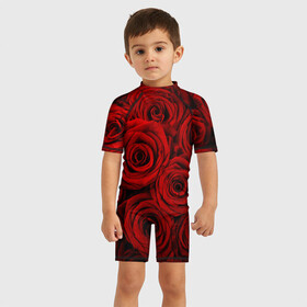 Детский купальный костюм 3D с принтом Красные розы в Белгороде, Полиэстер 85%, Спандекс 15% | застежка на молнии на спине | букет | красный | розы | цветы