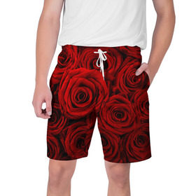 Мужские шорты 3D с принтом Красные розы в Белгороде,  полиэстер 100% | прямой крой, два кармана без застежек по бокам. Мягкая трикотажная резинка на поясе, внутри которой широкие завязки. Длина чуть выше колен | Тематика изображения на принте: букет | красный | розы | цветы