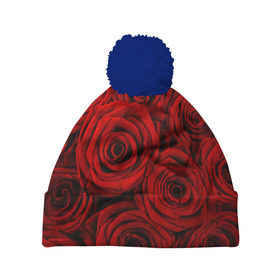 Шапка 3D c помпоном с принтом Красные розы в Белгороде, 100% полиэстер | универсальный размер, печать по всей поверхности изделия | букет | красный | розы | цветы