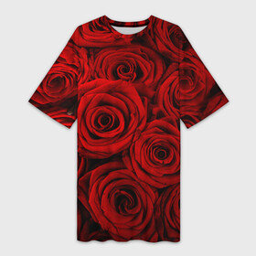 Платье-футболка 3D с принтом Красные розы в Белгороде,  |  | букет | красный | розы | цветы