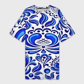 Платье-футболка 3D с принтом Роспись гжель в Белгороде,  |  | народный | орнамент | роспись | традиционный