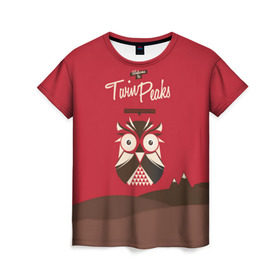 Женская футболка 3D с принтом Добро пожаловать в Twin Peaks в Белгороде, 100% полиэфир ( синтетическое хлопкоподобное полотно) | прямой крой, круглый вырез горловины, длина до линии бедер | Тематика изображения на принте: дьявол | крафт | плакат | ретро | сова | твин пикс