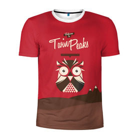 Мужская футболка 3D спортивная с принтом Добро пожаловать в Twin Peaks в Белгороде, 100% полиэстер с улучшенными характеристиками | приталенный силуэт, круглая горловина, широкие плечи, сужается к линии бедра | Тематика изображения на принте: дьявол | крафт | плакат | ретро | сова | твин пикс