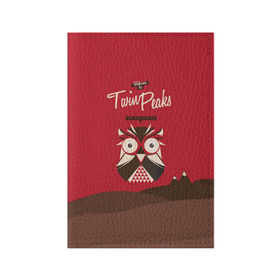 Обложка для паспорта матовая кожа с принтом Добро пожаловать в Twin Peaks в Белгороде, натуральная матовая кожа | размер 19,3 х 13,7 см; прозрачные пластиковые крепления | Тематика изображения на принте: дьявол | крафт | плакат | ретро | сова | твин пикс