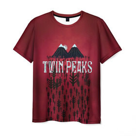 Мужская футболка 3D с принтом Лес Twin Peaks в Белгороде, 100% полиэфир | прямой крой, круглый вырез горловины, длина до линии бедер | Тематика изображения на принте: горы | надпись | ретро | твин пикс