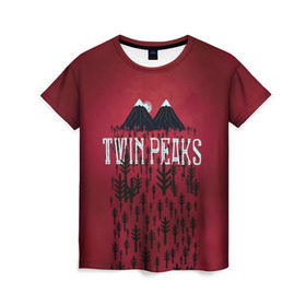 Женская футболка 3D с принтом Лес Twin Peaks в Белгороде, 100% полиэфир ( синтетическое хлопкоподобное полотно) | прямой крой, круглый вырез горловины, длина до линии бедер | горы | надпись | ретро | твин пикс