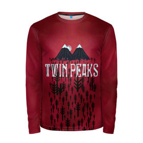 Мужской лонгслив 3D с принтом Лес Twin Peaks в Белгороде, 100% полиэстер | длинные рукава, круглый вырез горловины, полуприлегающий силуэт | горы | надпись | ретро | твин пикс
