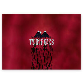 Поздравительная открытка с принтом Лес Twin Peaks в Белгороде, 100% бумага | плотность бумаги 280 г/м2, матовая, на обратной стороне линовка и место для марки
 | горы | надпись | ретро | твин пикс