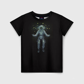 Детская футболка 3D с принтом Космонавт с Бабочками в Белгороде, 100% гипоаллергенный полиэфир | прямой крой, круглый вырез горловины, длина до линии бедер, чуть спущенное плечо, ткань немного тянется | астронавт | время первых | вселенная | гагарин | галактика | гравитация | звезды | интерстеллар | космический | луна | магия | млечный путь | невесомость | полет | скафандр | черная дыра