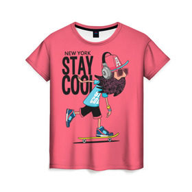 Женская футболка 3D с принтом Stay cool в Белгороде, 100% полиэфир ( синтетическое хлопкоподобное полотно) | прямой крой, круглый вырез горловины, длина до линии бедер | hipster | skateboard | sport