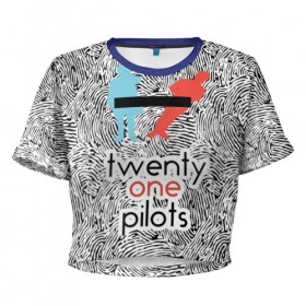 Женская футболка 3D укороченная с принтом TOP в Белгороде, 100% полиэстер | круглая горловина, длина футболки до линии талии, рукава с отворотами | rock | t.o.p. | top | twenty one pilots | рок
