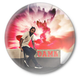 Значок с принтом DAMN. в Белгороде,  металл | круглая форма, металлическая застежка в виде булавки | Тематика изображения на принте: kendrick lamar | кендрик ламар | рэп. | хип хоп