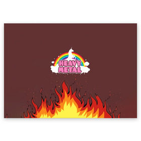 Поздравительная открытка с принтом Heavy METAL в Белгороде, 100% бумага | плотность бумаги 280 г/м2, матовая, на обратной стороне линовка и место для марки
 | единорог | звезда | искры | конь | лошадь | музыка | мультик | мультфильм | надпись | облака | огонь | песня | пламя | пожар | прикол | радуга | рисунок | рок | рок н ролл | тяжелая | тяжелый метал