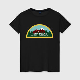 Женская футболка хлопок с принтом Twin Peaks Sheriff Department в Белгороде, 100% хлопок | прямой крой, круглый вырез горловины, длина до линии бедер, слегка спущенное плечо | twin peaks | дейл купер | купер | сериал | твин пикс
