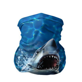 Бандана-труба 3D с принтом Пасть акулы в Белгороде, 100% полиэстер, ткань с особыми свойствами — Activecool | плотность 150‒180 г/м2; хорошо тянется, но сохраняет форму | акула | атака | белая | брызги | вода | волны | зубы | капли | море | океан | опасность | синяя | челюсти | эффект