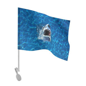 Флаг для автомобиля с принтом Пасть акулы в Белгороде, 100% полиэстер | Размер: 30*21 см | акула | атака | белая | брызги | вода | волны | зубы | капли | море | океан | опасность | синяя | челюсти | эффект