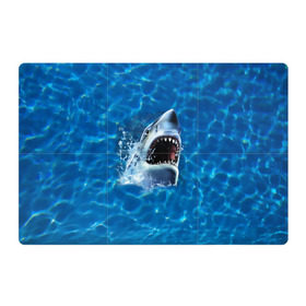 Магнитный плакат 3Х2 с принтом Пасть акулы в Белгороде, Полимерный материал с магнитным слоем | 6 деталей размером 9*9 см | Тематика изображения на принте: акула | атака | белая | брызги | вода | волны | зубы | капли | море | океан | опасность | синяя | челюсти | эффект