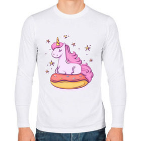 Мужской лонгслив хлопок с принтом Единорог в Белгороде, 100% хлопок |  | donut | pink | star | unicorn | единорог | звезды | конь | милота | пончик | сказка