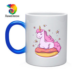 Кружка хамелеон с принтом Единорог в Белгороде, керамика | меняет цвет при нагревании, емкость 330 мл | donut | pink | star | unicorn | единорог | звезды | конь | милота | пончик | сказка