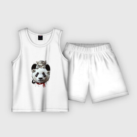 Детская пижама с шортами хлопок с принтом Панда и котенок в Белгороде,  |  | Тематика изображения на принте: cat | panda | добро | друг | животные | кот | котенок | кошка | лучший | медведь | милый | мишка | нежный | панда