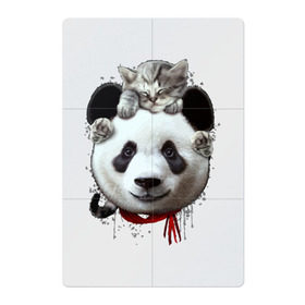 Магнитный плакат 2Х3 с принтом Панда и котенок в Белгороде, Полимерный материал с магнитным слоем | 6 деталей размером 9*9 см | cat | panda | добро | друг | животные | кот | котенок | кошка | лучший | медведь | милый | мишка | нежный | панда