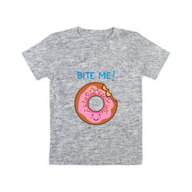 Детская футболка хлопок с принтом Укуси меня в Белгороде, 100% хлопок | круглый вырез горловины, полуприлегающий силуэт, длина до линии бедер | bart | donut | food | homer | simpsons | аппетит | барт | гомер | еда | мультфильм | пончик | симпсоны | сладкий
