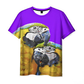 Мужская футболка 3D с принтом Попугайчики в Белгороде, 100% полиэфир | прямой крой, круглый вырез горловины, длина до линии бедер | bird | животные | попугайчики | птицы | текстуры