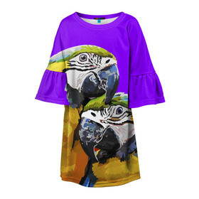 Детское платье 3D с принтом Попугайчики в Белгороде, 100% полиэстер | прямой силуэт, чуть расширенный к низу. Круглая горловина, на рукавах — воланы | bird | животные | попугайчики | птицы | текстуры