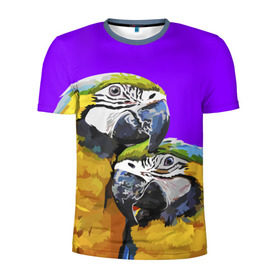 Мужская футболка 3D спортивная с принтом Попугайчики в Белгороде, 100% полиэстер с улучшенными характеристиками | приталенный силуэт, круглая горловина, широкие плечи, сужается к линии бедра | bird | животные | попугайчики | птицы | текстуры