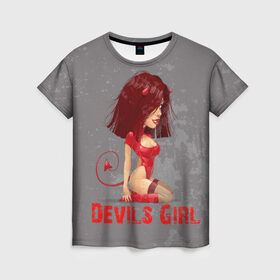 Женская футболка 3D с принтом Devils Girl в Белгороде, 100% полиэфир ( синтетическое хлопкоподобное полотно) | прямой крой, круглый вырез горловины, длина до линии бедер | devils girl |   дьявол | грешница | люцифер | сатана