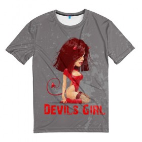 Мужская футболка 3D с принтом Devils Girl в Белгороде, 100% полиэфир | прямой крой, круглый вырез горловины, длина до линии бедер | devils girl |   дьявол | грешница | люцифер | сатана