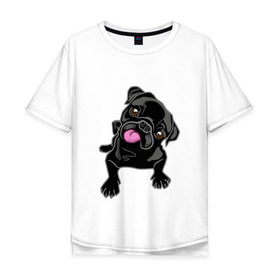 Мужская футболка хлопок Oversize с принтом Забавный мопсик в Белгороде, 100% хлопок | свободный крой, круглый ворот, “спинка” длиннее передней части | animal | dog | pet | pug | puppy | арт | животные | милые | мопс | пес | собаки | французский бульдог