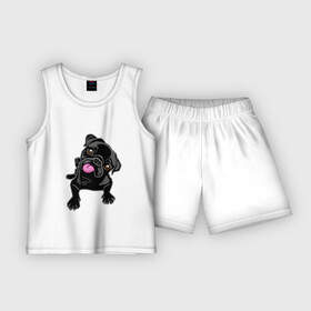 Детская пижама с шортами хлопок с принтом Забавный мопсик в Белгороде,  |  | animal | dog | pet | pug | puppy | арт | животные | милые | мопс | пес | собаки | французский бульдог