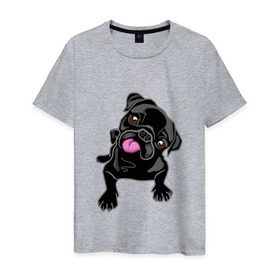 Мужская футболка хлопок с принтом Забавный мопсик в Белгороде, 100% хлопок | прямой крой, круглый вырез горловины, длина до линии бедер, слегка спущенное плечо. | animal | dog | pet | pug | puppy | арт | животные | милые | мопс | пес | собаки | французский бульдог