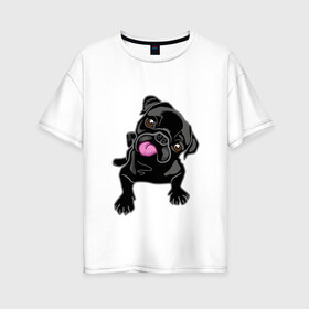 Женская футболка хлопок Oversize с принтом Забавный мопсик в Белгороде, 100% хлопок | свободный крой, круглый ворот, спущенный рукав, длина до линии бедер
 | animal | dog | pet | pug | puppy | арт | животные | милые | мопс | пес | собаки | французский бульдог