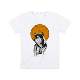 Детская футболка хлопок с принтом Луна в Белгороде, 100% хлопок | круглый вырез горловины, полуприлегающий силуэт, длина до линии бедер | moon | wolf | вой | луна | мозаика
