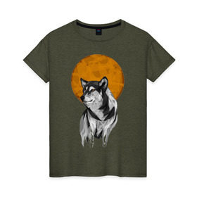 Женская футболка хлопок с принтом Луна в Белгороде, 100% хлопок | прямой крой, круглый вырез горловины, длина до линии бедер, слегка спущенное плечо | moon | wolf | вой | луна | мозаика