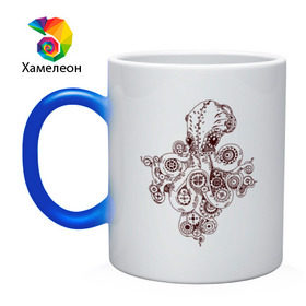 Кружка хамелеон с принтом Steampunk octopus в Белгороде, керамика | меняет цвет при нагревании, емкость 330 мл | gear | octopus | sea | steampunk | арт | осьминог | стимпанк | шестеренка