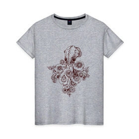 Женская футболка хлопок с принтом Steampunk octopus в Белгороде, 100% хлопок | прямой крой, круглый вырез горловины, длина до линии бедер, слегка спущенное плечо | gear | octopus | sea | steampunk | арт | осьминог | стимпанк | шестеренка