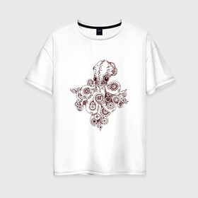 Женская футболка хлопок Oversize с принтом Steampunk octopus в Белгороде, 100% хлопок | свободный крой, круглый ворот, спущенный рукав, длина до линии бедер
 | gear | octopus | sea | steampunk | арт | осьминог | стимпанк | шестеренка