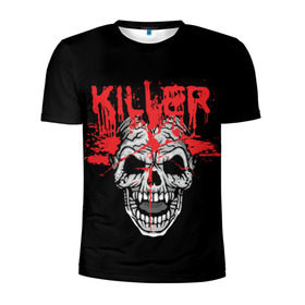 Мужская футболка 3D спортивная с принтом Killer в Белгороде, 100% полиэстер с улучшенными характеристиками | приталенный силуэт, круглая горловина, широкие плечи, сужается к линии бедра | blood | dead | death | drops | fear | halloween | happy | holiday | killer | red | skull | splashes | брызги | капли | красный | кровь | мертвый | праздник | счастливый | хэллоуин | череп