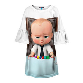Детское платье 3D с принтом Boss Baby в Белгороде, 100% полиэстер | прямой силуэт, чуть расширенный к низу. Круглая горловина, на рукавах — воланы | Тематика изображения на принте: boss baby | босс | молокосос | мультфильмы