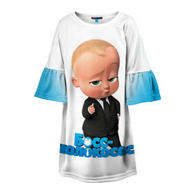 Детское платье 3D с принтом Boss Baby в Белгороде, 100% полиэстер | прямой силуэт, чуть расширенный к низу. Круглая горловина, на рукавах — воланы | Тематика изображения на принте: boss baby | босс | молокосос | мультфильмы