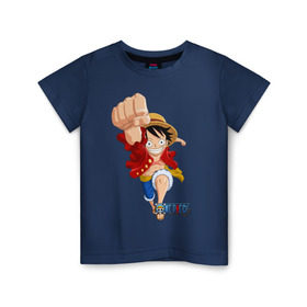 Детская футболка хлопок с принтом Ван-Пис в Белгороде, 100% хлопок | круглый вырез горловины, полуприлегающий силуэт, длина до линии бедер | one piece | onepiece | большой куш | ван пис | ванпис | король пиратов | луфи | луффи