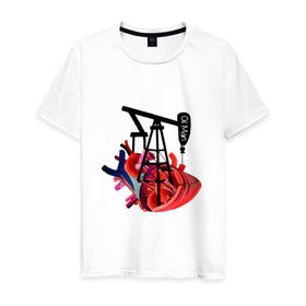 Мужская футболка хлопок с принтом Сердце нефтяника в Белгороде, 100% хлопок | прямой крой, круглый вырез горловины, длина до линии бедер, слегка спущенное плечо. | газ | нефть