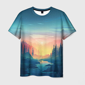 Мужская футболка 3D с принтом Лес в Белгороде, 100% полиэфир | прямой крой, круглый вырез горловины, длина до линии бедер | firewatch | forest | nature | river | tree | trees | деревья | лес | природа | река
