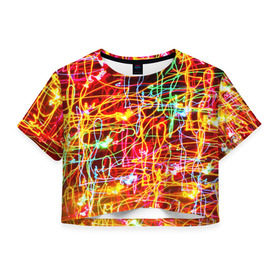 Женская футболка 3D укороченная с принтом Light creative в Белгороде, 100% полиэстер | круглая горловина, длина футболки до линии талии, рукава с отворотами | abstract | colorful | electric | energy | light | абстракция | вет | цвет | электрик | энергия