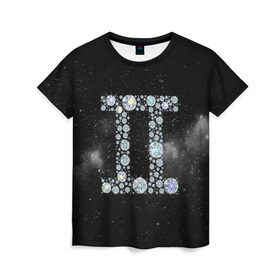 Женская футболка 3D с принтом Бдизнецы в Белгороде, 100% полиэфир ( синтетическое хлопкоподобное полотно) | прямой крой, круглый вырез горловины, длина до линии бедер | близнецы | звезды | знаки зодиака | космос | созвездие